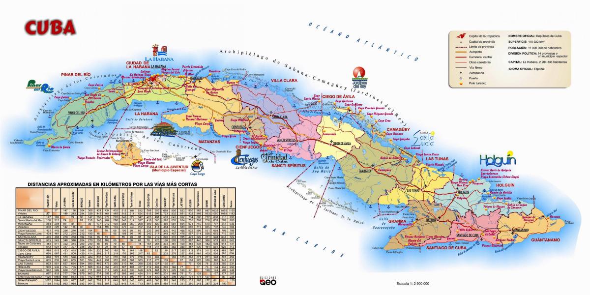 Mappa delle attrazioni turistiche di Cuba